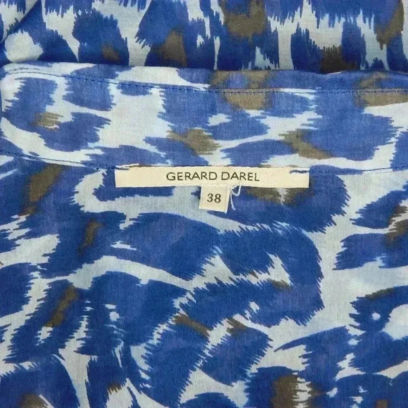 Gerard Darel Sheer Shirt Dress Size 38 US 6 Blue Leopard Print Tunic Cotton Silk - Picture 4 of 5